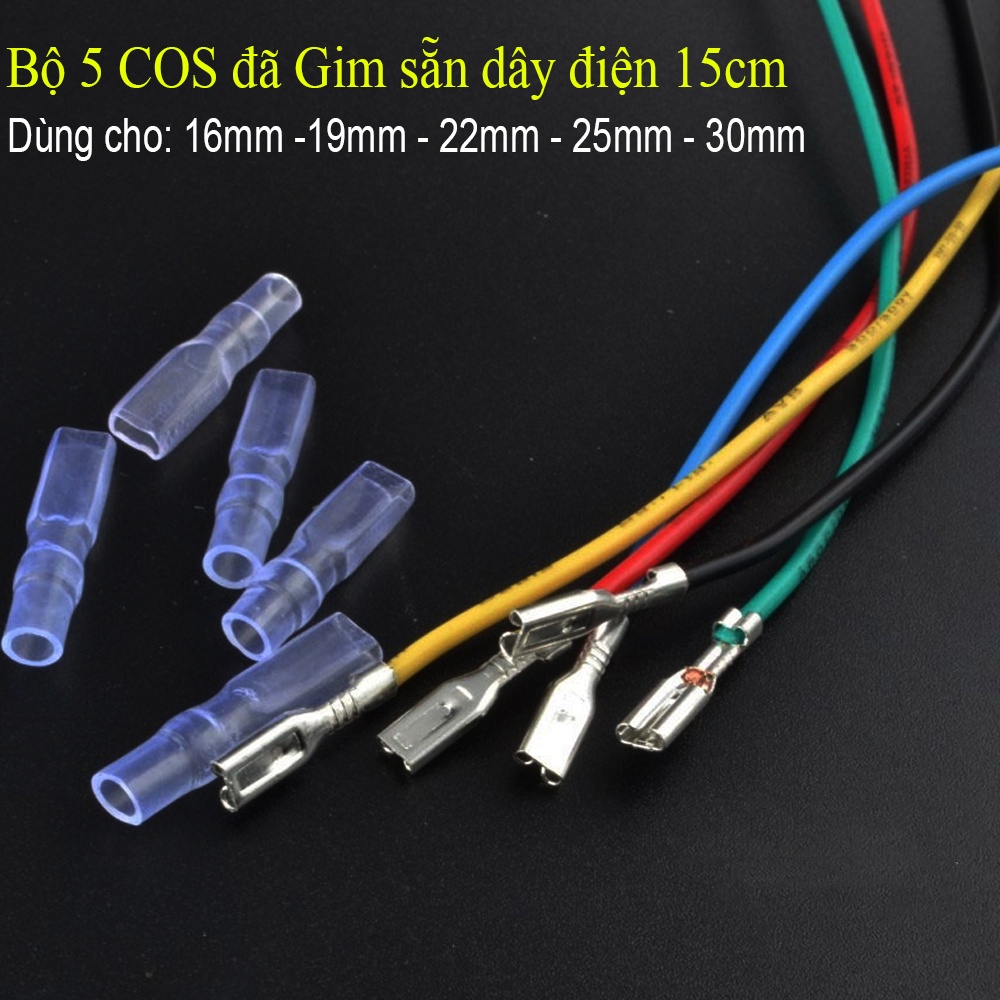 Jack cắm 12/16/19/22/25mm, Bộ 5 dây Cos 2.2 - 2.8 - 3.6 đã nối sẵn dây cắm công tắc điện