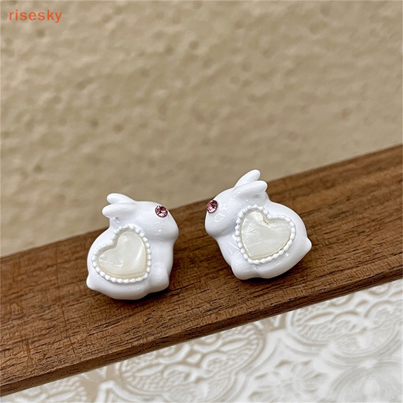 Bông Tai Hình Thỏ Hoạt Hình Trái Tim Pha Lê Ngọt Ngào Cho Nữ