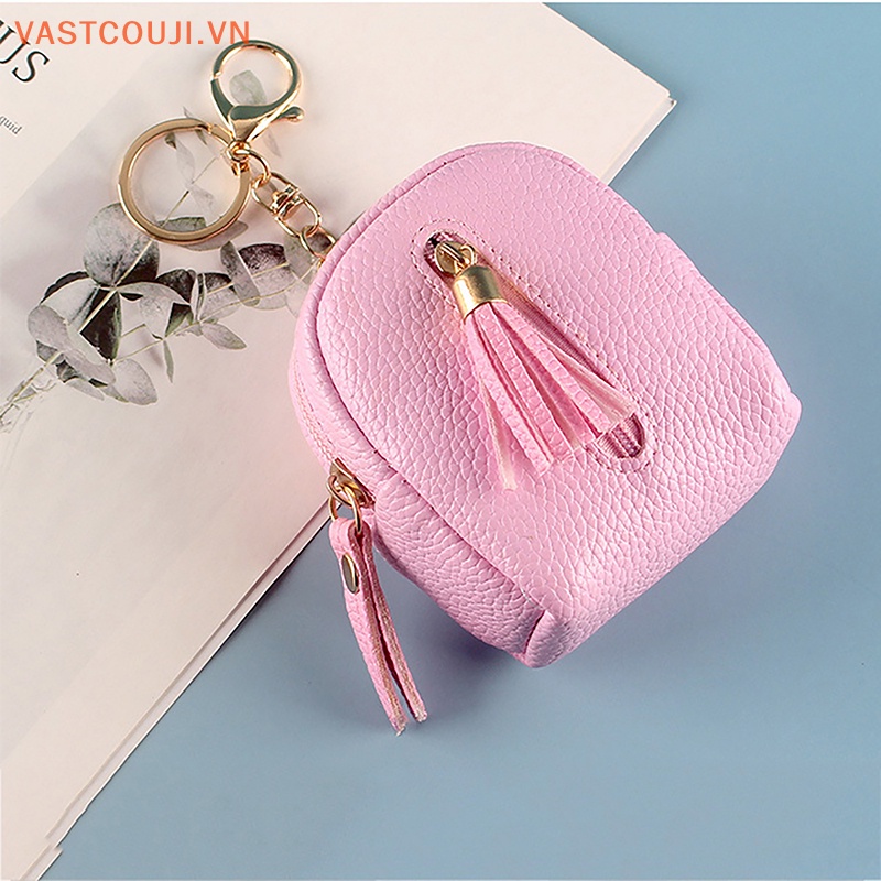 Ví Da PU Mini Màu Trơn Có Khóa Kéo Tiện Dụng Cho Nữ