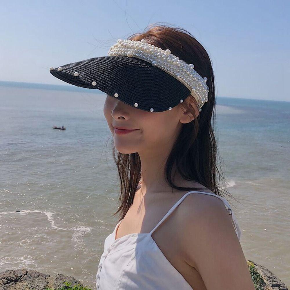 SUMU Nón Rộng Vành Hở Chóp Đính Ngọc Trai Thời Trang Đi Biển
