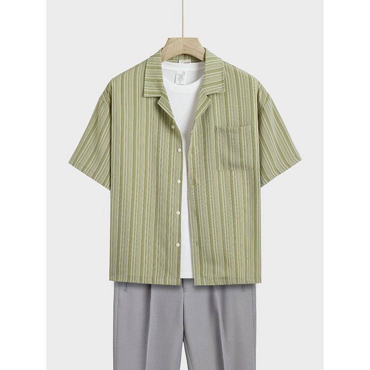 Áo Sơ Mi Nam Mỏng Dáng Rộng Tay Ngắn Phong Cách Retro Mùa Hè 2023