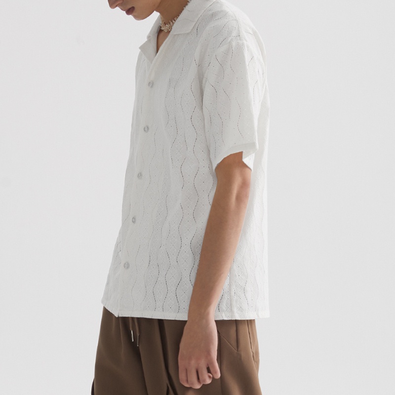 INCERUN Áo Sơ Mi Ngắn Tay Phối Ren Phong Cách Vintage Pháp Cho Nam