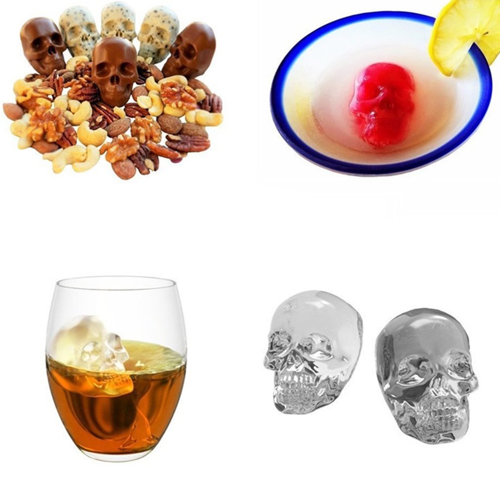 =Christmas=Creative Skull Ice Cube Tray 3D Cool Shape Four Giants Silicone Mold for Bar