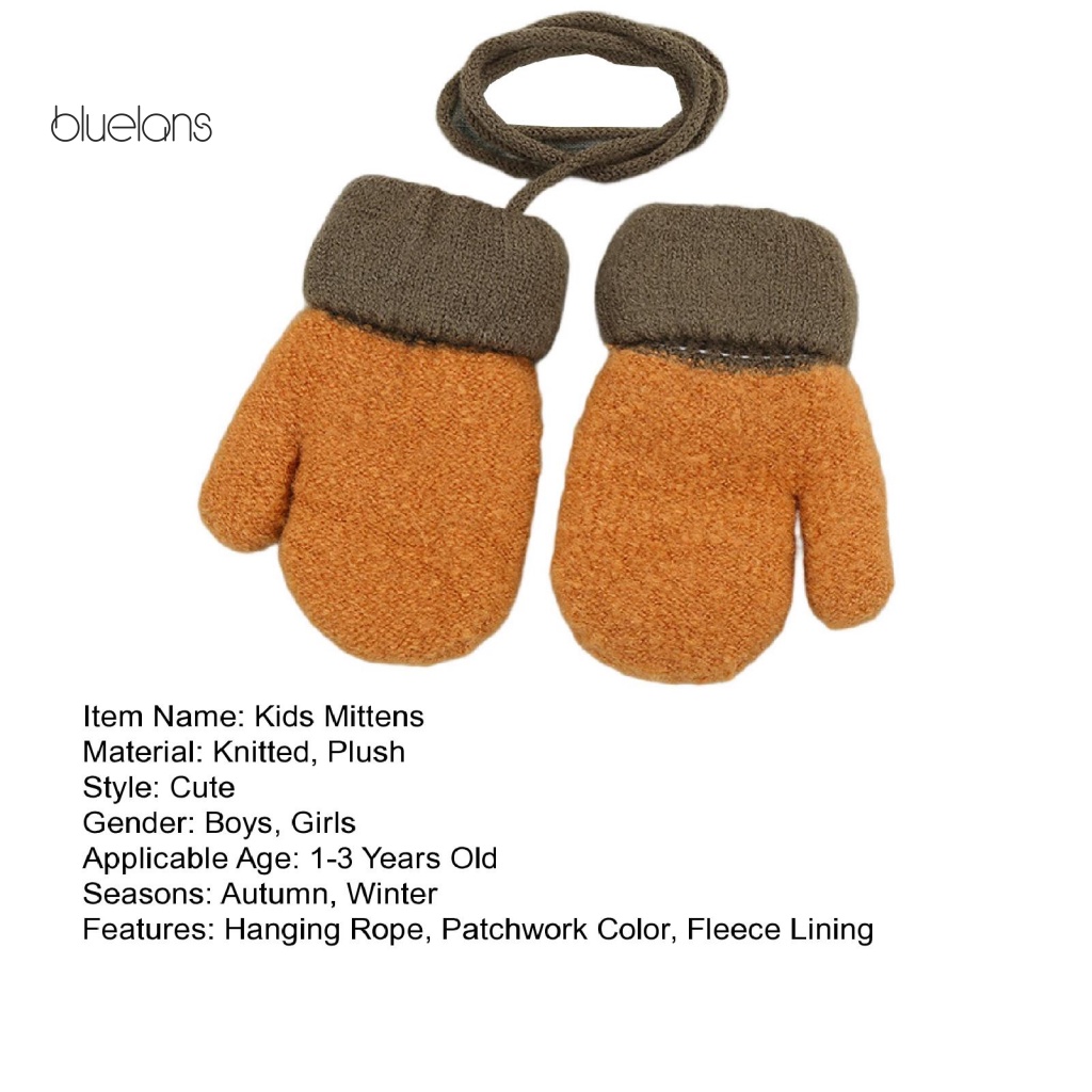 1 Đôi Găng Tay Len Lót Lông Cừu Dày Hai Lớp Màu Sắc Chống Thất Lạc Cho Bé