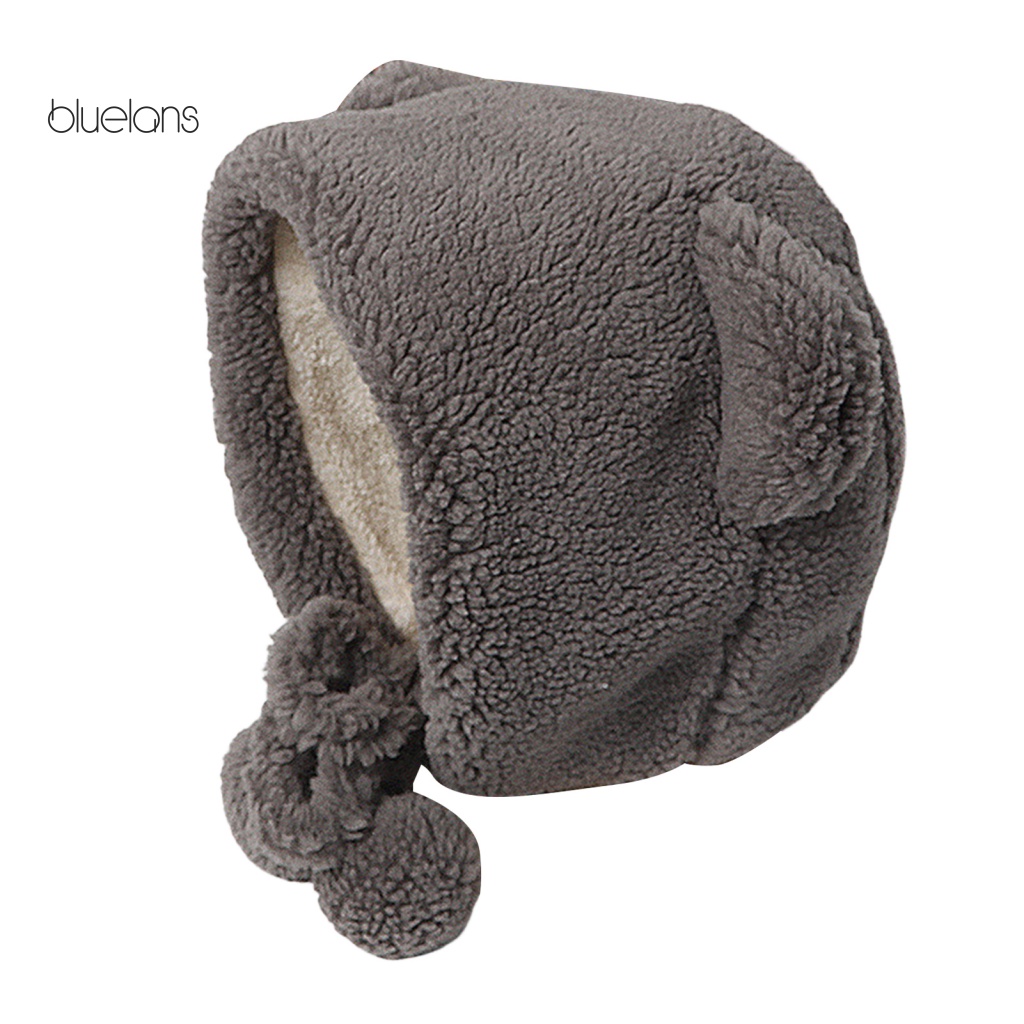 Mũ Tai Gấu Nhồi Bông Màu Trơn Cột Dây Bảo Vệ Tai Không Viền Màu Sắc Ngọt Ngào Thời Trang Mù