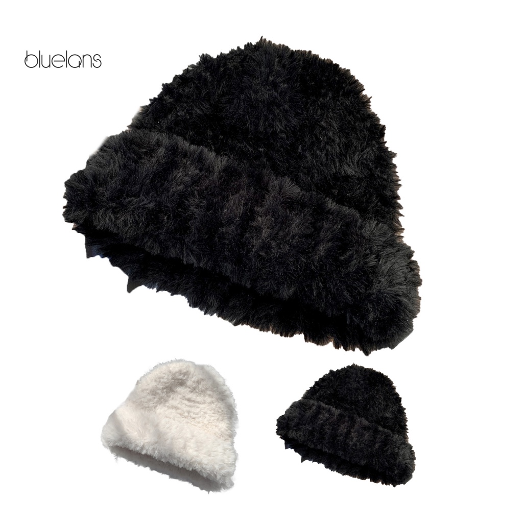 Mũ Beanie Dệt Kim Phối Lông Dày Dặn Màu Sắc Trơn Thời Trang Thu Đông Cho Nữ