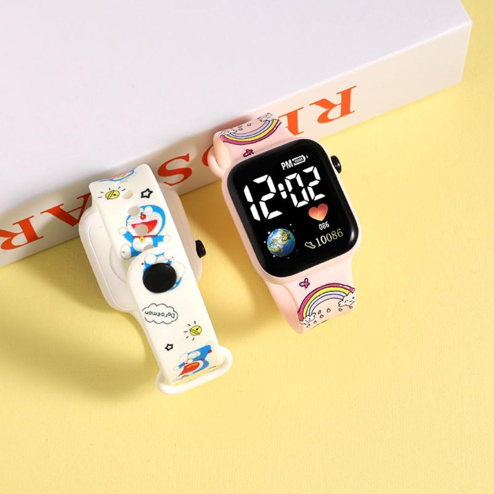 Healmeyou Đồng Hồ Đeo Tay Điện Tử Dáng Vuông In Họa Tiết Hoạt Hình pikachu Phối Đèn led Thời Trang Cho Bé Tập Thể Dục