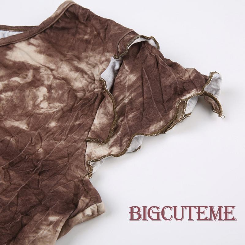 Áo Thun Ngắn Tay In Màu Nhuộm Loang Kiểu Retro Thời Trang Mùa Hè Cho Nữ