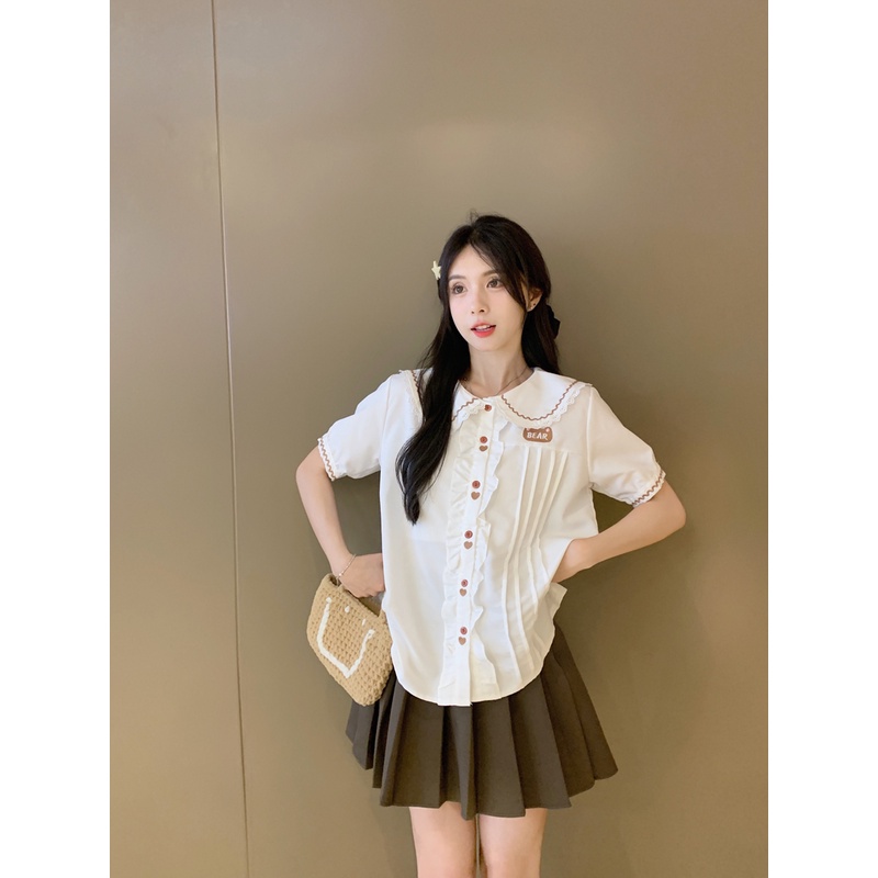 Áo Kiểu Tay Ngắn Cổ Búp Bê Thêu Họa Tiết Thời Trang Mùa Hè Hàng Mới Dành Cho Bạn Nữ