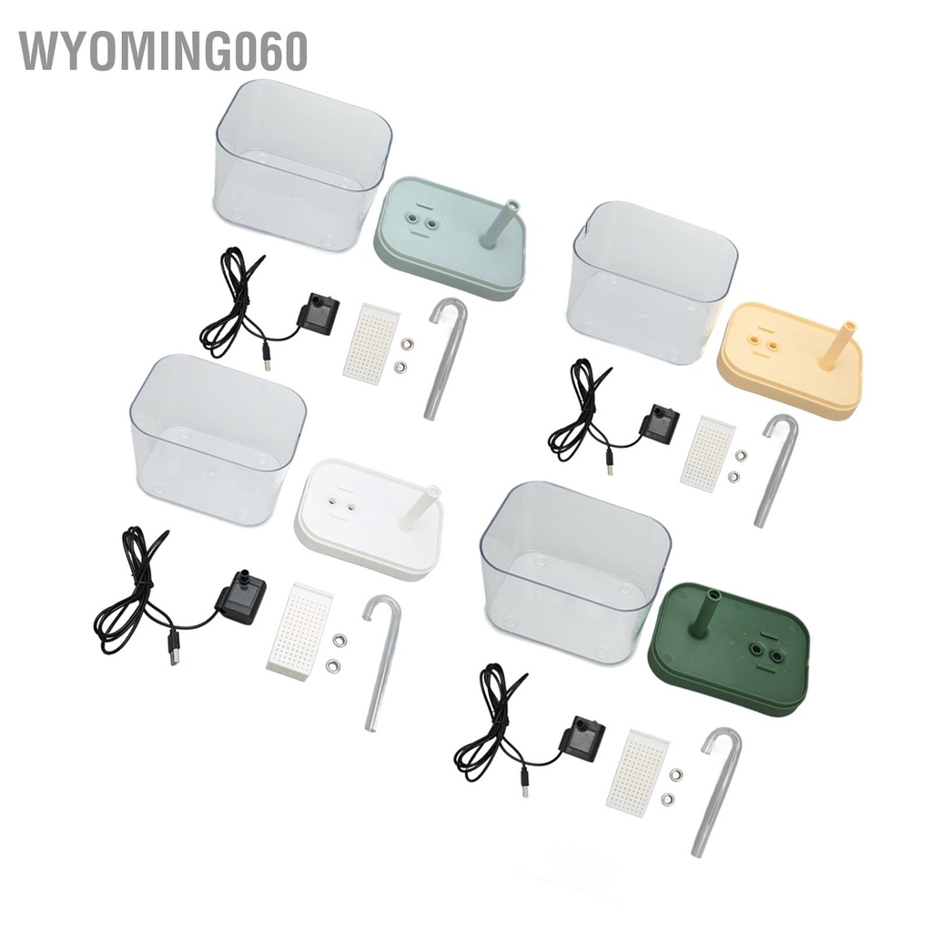 Wyoming060 Đài Phun Nước Cho Mèo Tự Động Yên Tĩnh Chạy Bằng Nguồn USB Trong Suốt Thú Cưng Có Ống Khuỷu Tay 1.5L