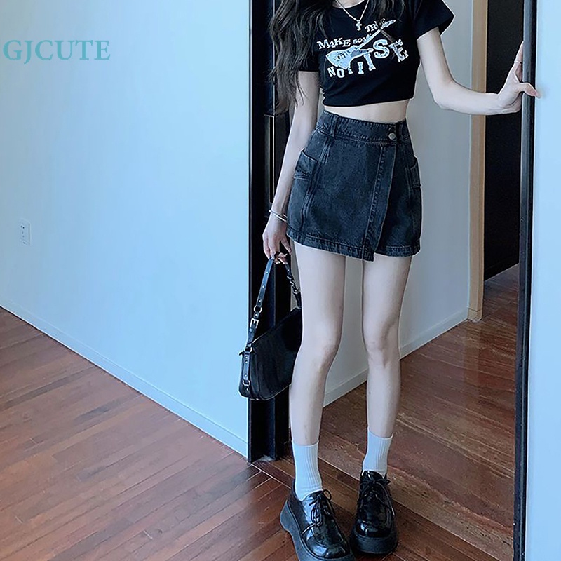 Chân váy jean Chữ A Lưng Cao Phong Cách Vintage Mỹ