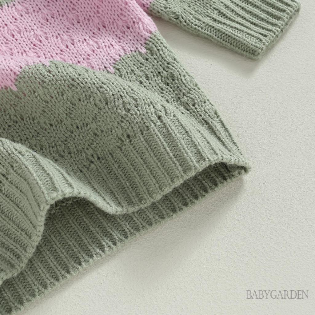Áo Sweater Dệt Kim Tay Dài Cổ Tròn Màu Sắc Tương Phản Thời Trang Mùa Thu Cho Bé / 6 Tháng-3 Tuổi