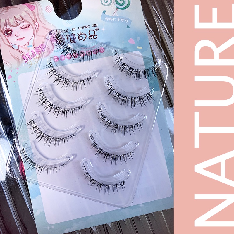 Bộ 10 cặp lông mi giả mỏng + keo dán Mengjoeshangpin chuyên dụng