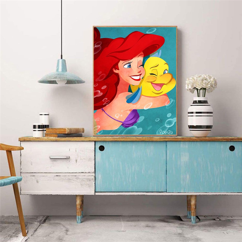 Bộ Tranh Đính Đá Toàn Diện Hình Công Chúa Tiên Cá | Tranh Đính Đá Tự Làm Hình Nàng Tiên Cá Nhỏ