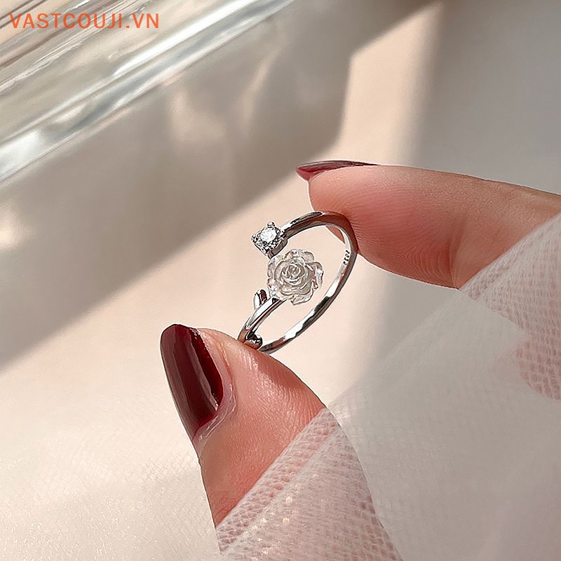 Nhẫn Hở Hình Hoa Hồng Đen Đính Đá Zircon Có Thể Điều Chỉnh Kích Cỡ Phong Cách Hàn Quốc Cho Nữ