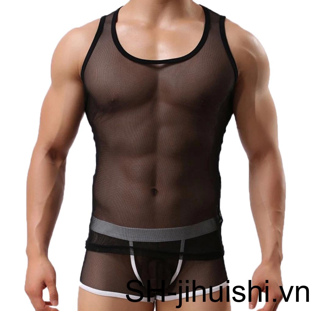 Áo Sát Nách Cổ Vuông Trong Suốt Chất Liệu Co Giãn Quyến Rũ Cho Nam