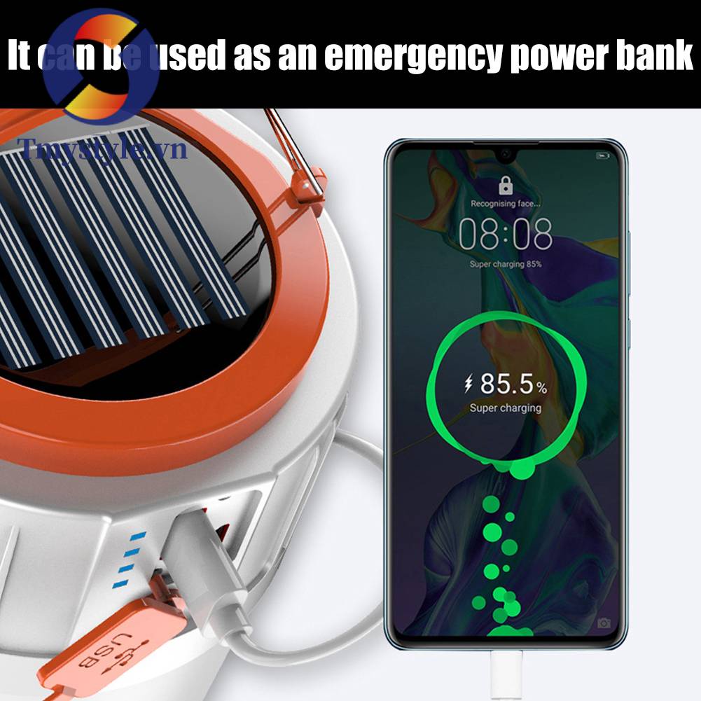 Đèn LED Cắm Trại Năng Lượng Mặt Trời 1600mah 406LM Kèm Móc Treo Tiện Dụng