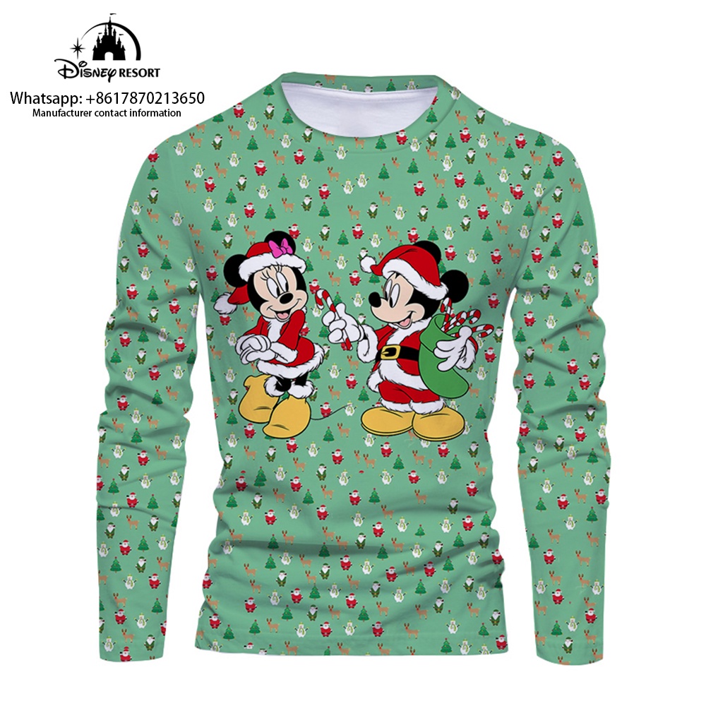 DISNEY Áo Thun Tay Dài Cổ Tròn In Hình Chuột Mickey Minnie Thời Trang Mùa Thu 2022