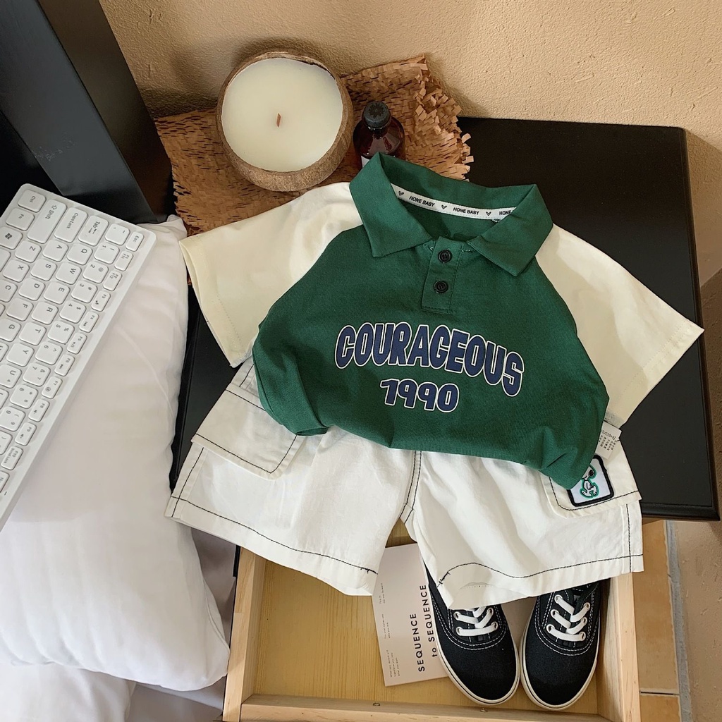 Áo Thun POLO Tay Ngắn In Chữ Phong Cách Hàn Quốc Thời Trang Mùa Hè Cho Bé Trai