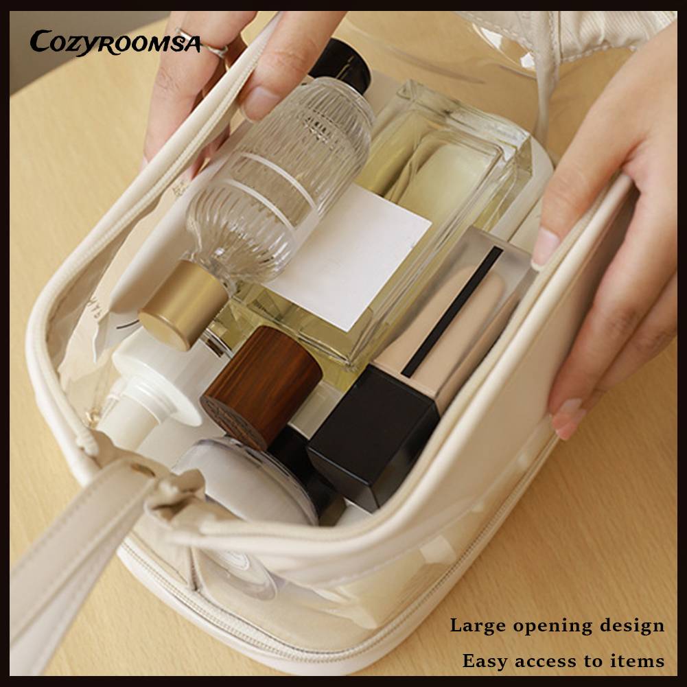 Túi Đựng Mỹ Phẩm Da PU Hai Lớp Đa Năng Có Khóa Kéo Cho Nữ