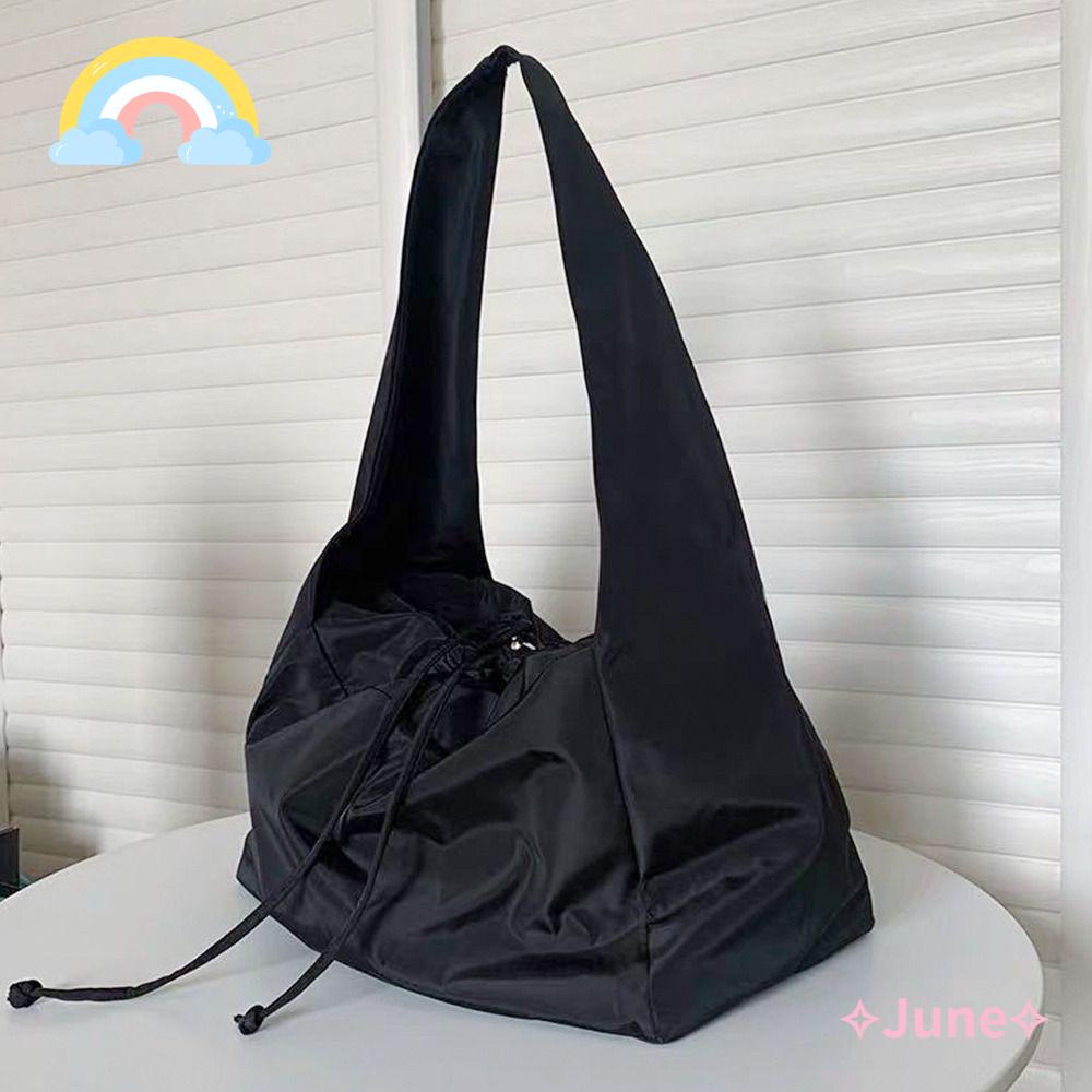 JUNE Túi Xách Nữ Vải Nylon Mềm Màu Đen
