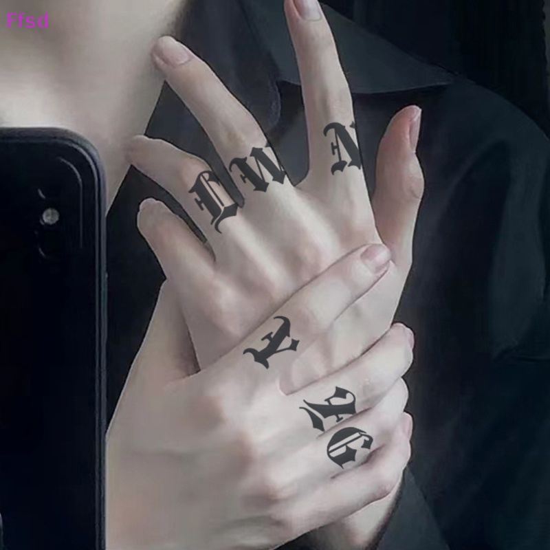 {Ffsd} Set 2 Tấm Hình Xăm Dán Ngón Tay Giả Họa Tiết Chữ Nhỏ Chống Nước Cá Tính Màu Đen Cá Tính Dành Cho Nam * Bán Chạy Tạm Thời