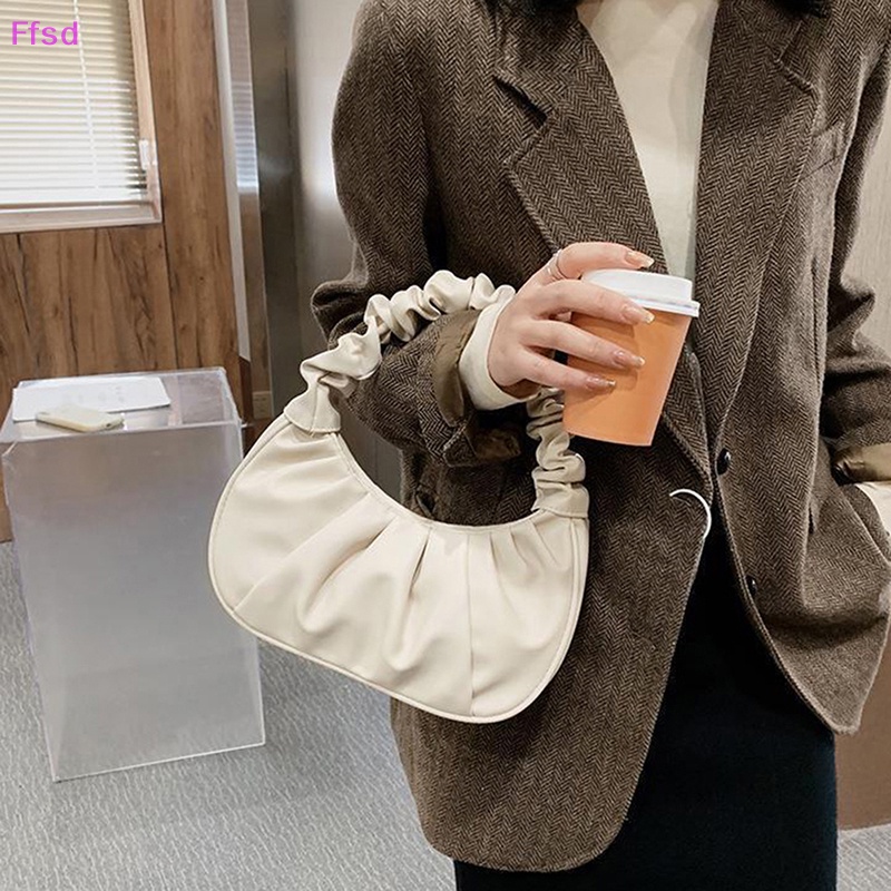 {Ffsd} Túi Xách Da PU Xếp Ly Tay Cầm Hình Đám Mây Mặc Hàng Ngày Mùa Hè Thu * Bán Chạy Cho Nữ