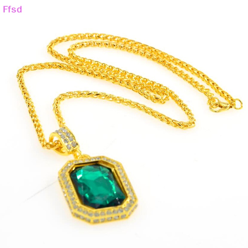 Vòng cổ Mặt Vuông Đính Đá Ruby Phong Cách Hip Hop Vintage Cho Nam