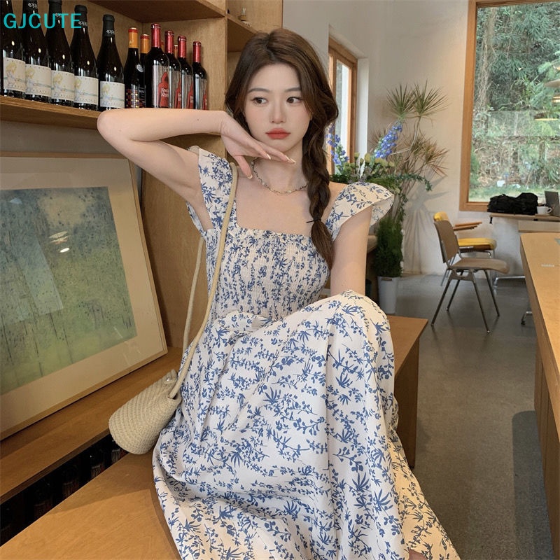 Mfc Đầm Maxi Tay Cánh Tiên In Họa Tiết Màu Xanh Dương Thời Trang Mùa Hè Cho Nữ