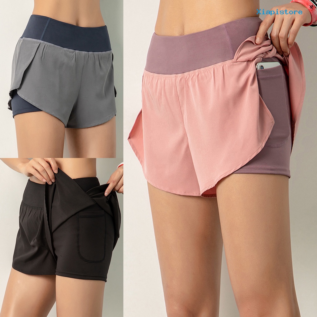 Quần Short Tập Yoga Lưng Cao Co Giãn 2 Trong 1 Thời Trang Mùa Hè Cho Nữ