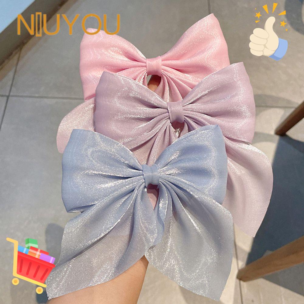 NIUYOU Kẹp Tóc Đuôi Ngựa Bằng Satin Đính Nơ Thời Trang Mùa Hè