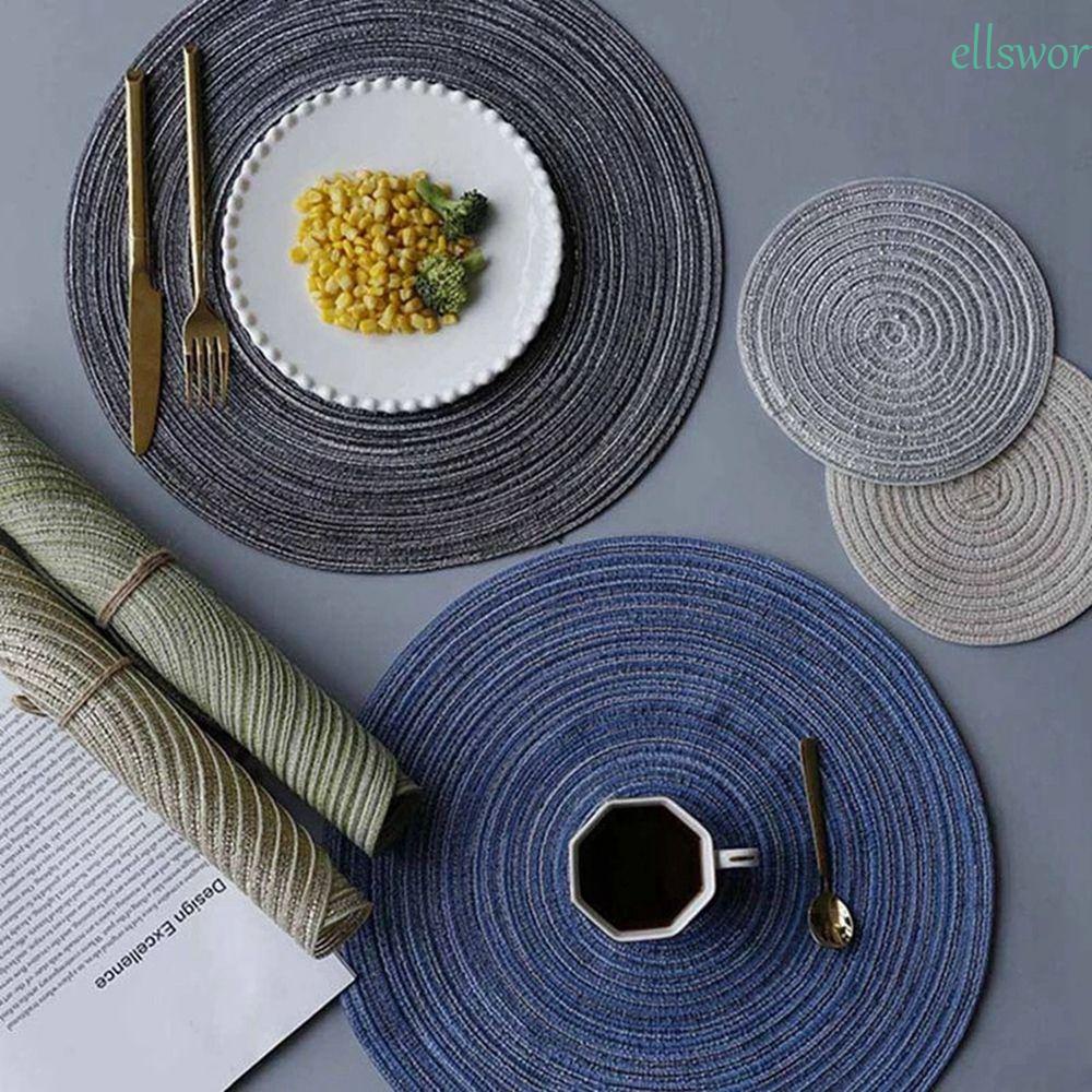 ELLSWORTH Tấm Lót Chén Dĩa Tròn Đan Sợi Thủy Tinh Cách Nhiệt Cổ Điển Cho Nhà Bếp