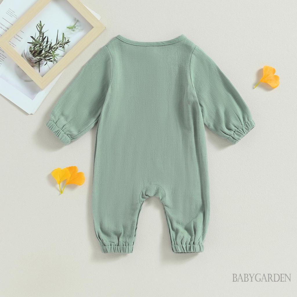 Áo Liền Quần Bằng Cotton Lanh Tay Dài Màu Sắc Dành Cho Trẻ Em 0-12 Tháng Tuổi