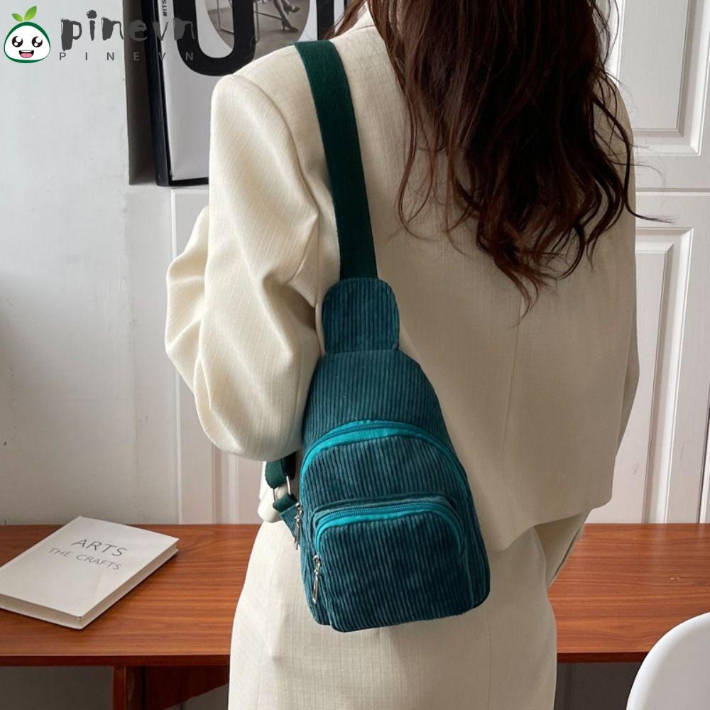 PINEVN Túi Đeo Chéo Ngực / Thắt Lưng Bằng Vải Nhung Màu Trơn Kiểu Vintage Thời Trang Cho Bạn Gái