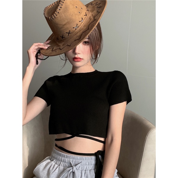 Nzn Áo Crop top Cắt Hở Eo Màu Nhuộm Hàn Quốc Cho Nữ