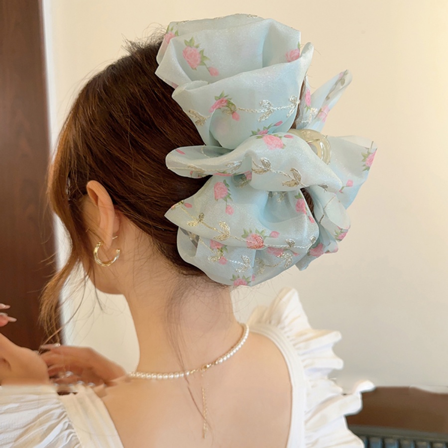 Kẹp Tóc Đính Nơ Thêu Họa Tiết Hoa Hồng Phong Cách Hàn Quốc Dành Cho Nữ