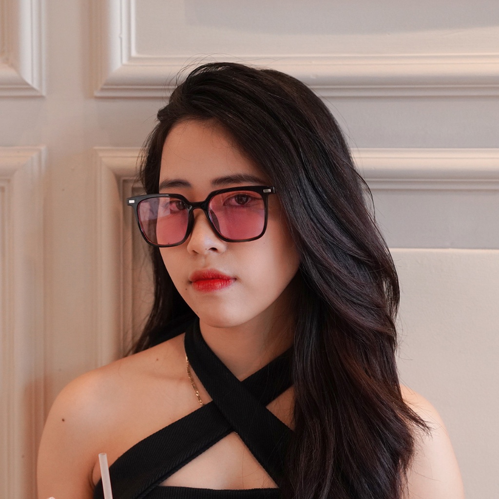 Mắt kính thời trang nam nữ thiết kế gọng vuông dễ đeo đính 2 chấm ngang phong cách SH1808