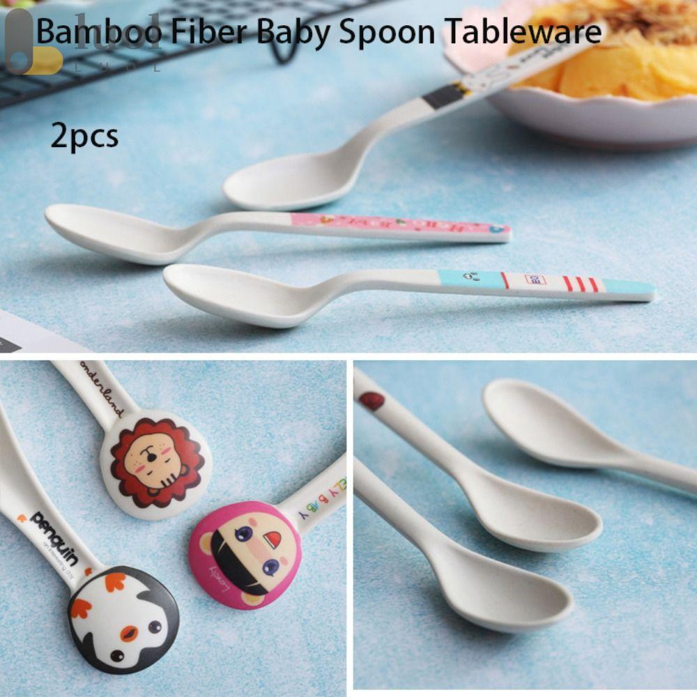 LUOL Set 2 Muỗng Ăn Bằng Sợi Tre Đa Năng Phong Cách Hoạt Hình Cho Bé