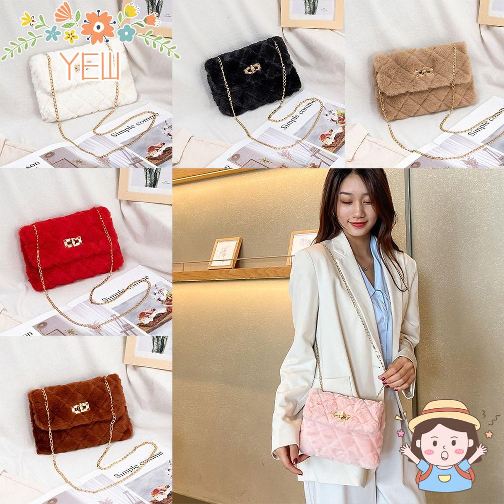 Túi Đeo Chéo Phủ Lông Nhân Tạo Mềm Mại Phối Dây Đeo Sợi Xích Thời