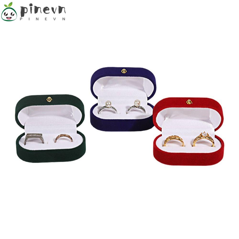 PINEVN Hộp Đựng Trang Sức Bọc Nhung Hình Oval Tinh Tế Cho Cặp Đôi