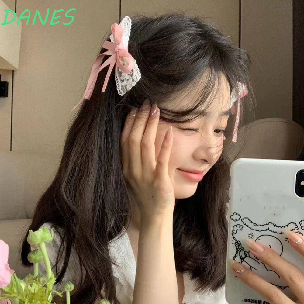 DANES Kẹp Tóc Nơ Nhỏ Phối Ren Đơn Giản Ngọt Ngào Cho Nữ
