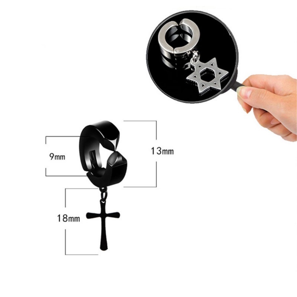 Khuyên Tai Kẹp Nam Châm Không Xỏ Lỗ Bằng Thép Titan Màu Đen Phong Cách Hàn Quốc Hợp Thời Trang Cho Nam Và Nữ