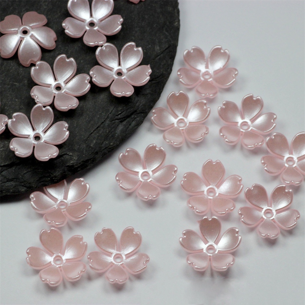 Set 100 Hạt Xỏ Lỗ Hình Hoa Anh Đào Bằng Nhựa Acrylic 15mm Dùng Làm Trang Sức DIY