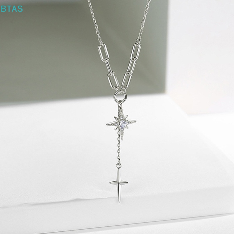 Vòng cổ Bạc Mặt Ngôi Sao Sáu Cánh Đính Đá Zircon Phối Tua Rua Thời Trang Cho Nữ