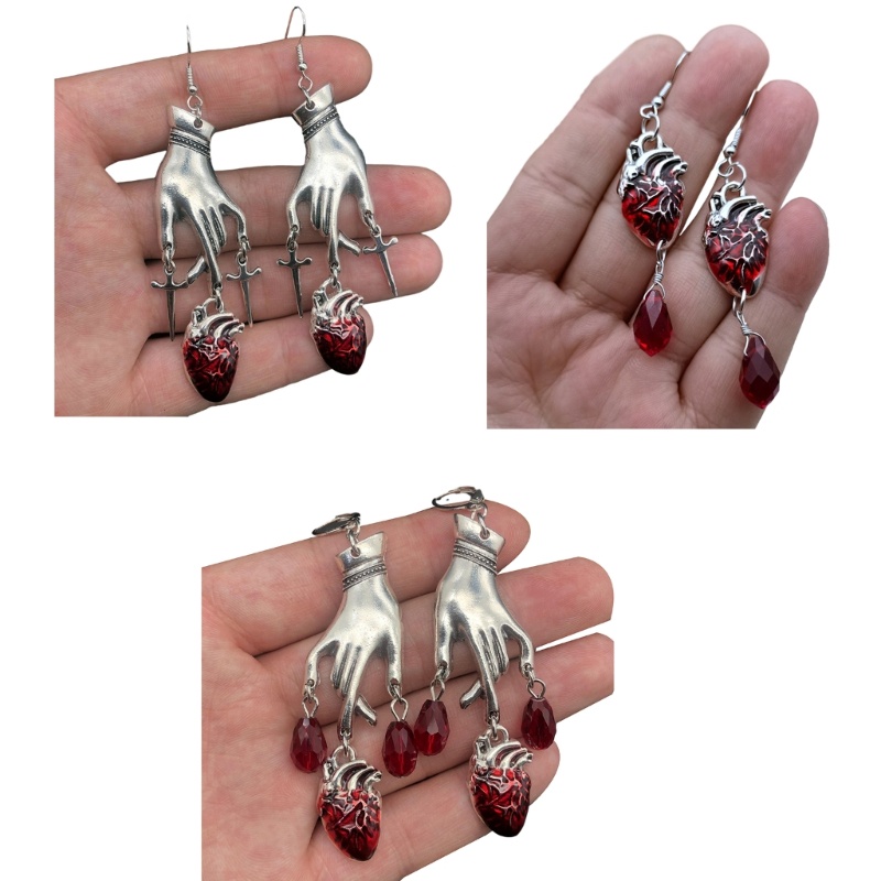 Khuyên Tai Phong Cách Punk Halloween Đính Đá Đỏ