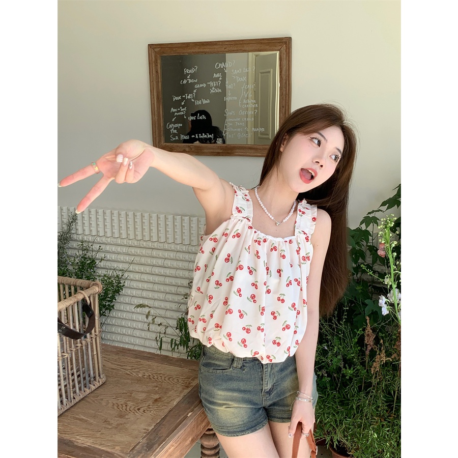 Áo Sơ Mi Ngắn Hai Dây Cổ Vuông Họa Tiết Hoa Mẫu Mới Thời Trang Mùa Hè Dành Cho Nữ