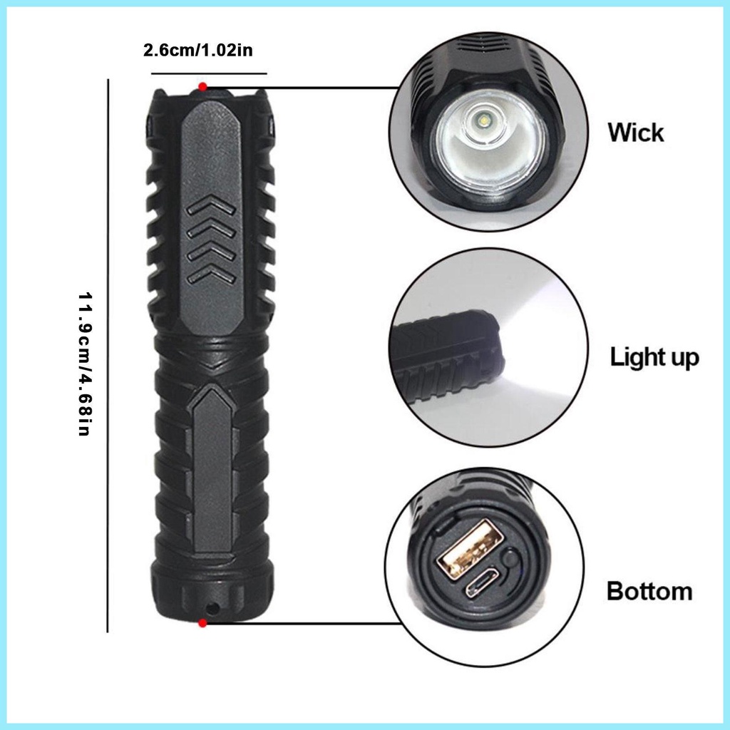 Đèn Pin LED Công Suất Cao Sạc Cổng USB Mang Đi Cắm Trại Tiện Dụng