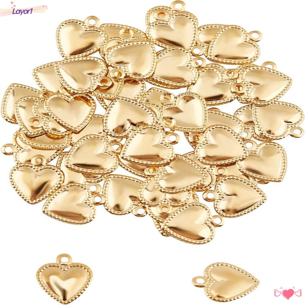 LAYOR1 Mặt Dây Chuyền Hình Trái Tim Màu Vàng Đồng Làm Trang Sức Lỗ Nhỏ Charms Lỗ Nhỏ Cho Nữ