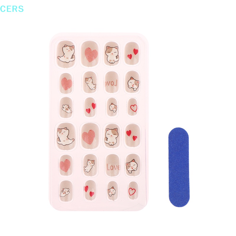 Bộ 24 Móng Tay Giả Họa Tiết Hoạt Hình Nhiều Màu Sắc Cho Bé Gái RS