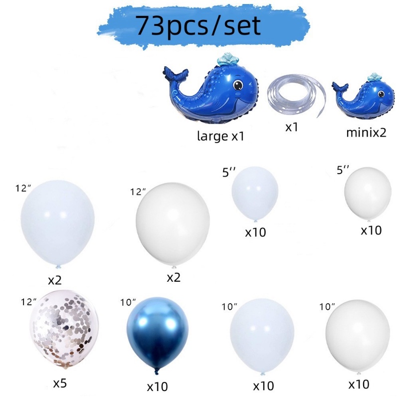 Set 74 Bong Bóng Cao Su Latex Chủ Đề Đại Dương Xanh Dương Và Trắng Trang Trí Tiệc Sinh Nhật Cho Bé Trai